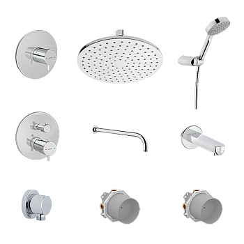 Round Комплект встраиваемой душевой системы с термостатом на 3 потребителя, хром